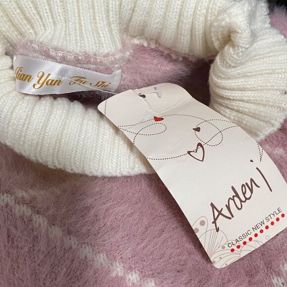 Pink Argyle Mock Neck Cat Sweater Size Medium - Picture 6 of 7